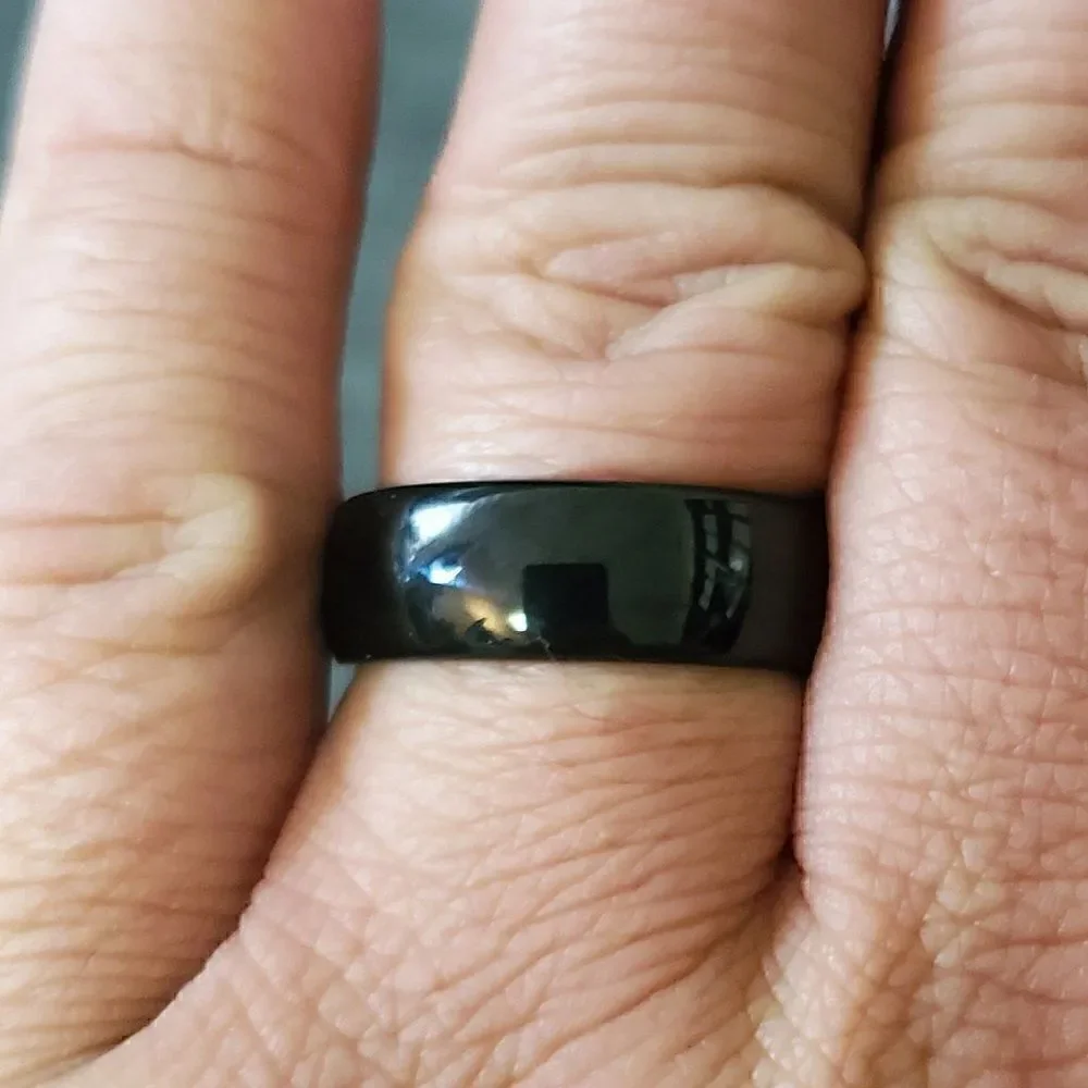 Engraved Mens Real Black Tungsten Wedding Band Dome Design Durable Black Coating